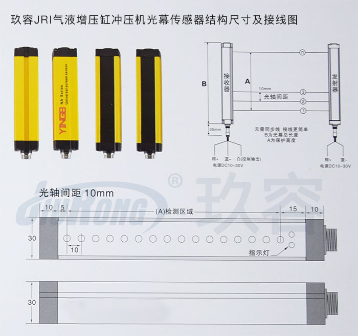 小优视频app为爱而生JRI小优视频官方下载缸衝壓機光幕傳感器結構尺寸及接線圖